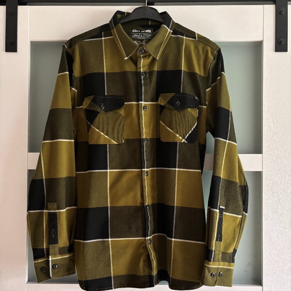 Dakine Mens High-Performance Stretch Flannel Shirt - Olive Green Plaid - Large